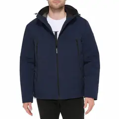 CALVIN KLEIN - Chaqueta azul soft shell con capota y forro de sherpa