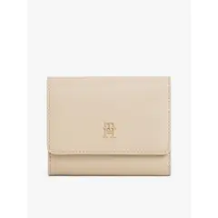 TOMMY HILFIGER - Billetera beige trifold con monograma TH