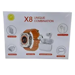 GENERICO - Combo Reloj Smartwatch X8 Ultra + Audifonos Ear+ Power Bank Negro Mesh Negronaranja