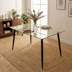 GENERICO - Mesa de Comedor Moonlight Vidrio Templado 9mm y Patas de Metal Negras 120cm