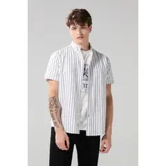KOAJ - Camisa en algodón a rayas unicolor con cuello button d Hombre