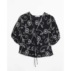 SEVEN SEVEN - Blusa Bordada Con Lace Up Para Mujer Negro