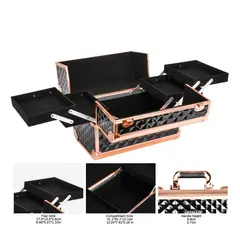 GENERICO - Maletín Profesional de Maquillaje Metálico Negro Organizador Cosmético Portátil