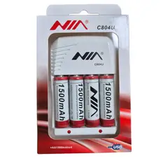 NIA - Cargador USB para Pilas AA AAA + 4 Pilas Recargables 1500mAh