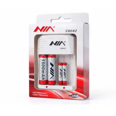NIA - Cargador USB Mixto para Pilas AA AAA + 4 Pilas Recargables 1500mAh