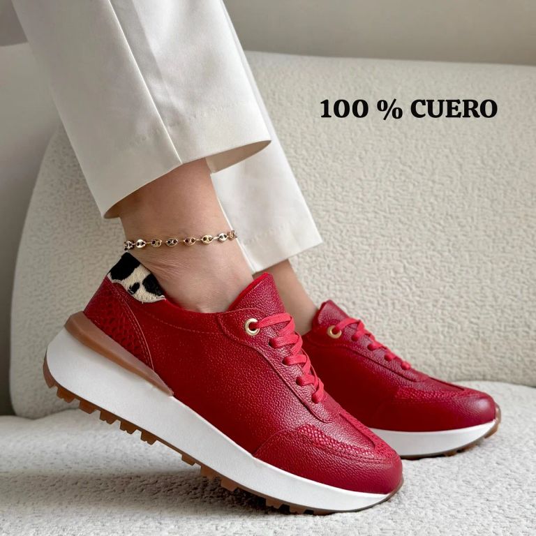Imagen de Tenis de Mujer en Cuero Rojo Tenis Rojo para Dama