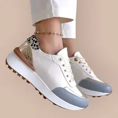 EVEGONZ - Zapatilla de Mujer en Cuero Tenis Deportivos Confort Blanco