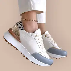 EVEGONZ - Zapatilla de Mujer en Cuero Tenis Deportivos Confort Blanco