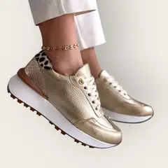 EVEGONZ - Zapatillas Confort en Cuero Zapatos de Mujer Dorados