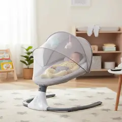 MUNDO BEBE - SILLA MECEDORA MOVIMEINTO LATERAL PARA BEBES CON MOSQUITERO COLOR GRIS
