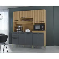 ZER - Alacena Elisa 180 cm 9 Puertas Damasco Acanalado Gris Moderno y Elegante