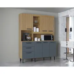 ZER - Cocina Integral Catarina Damasco Acanalado Gris 180 cm 6 Puertas Diseño Moderno