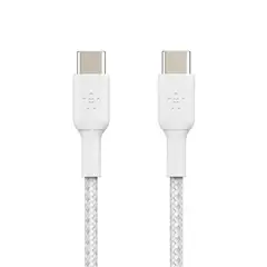 BELKIN - Cable USB-C a USB-C Trenzado 1 m Blanco Carga Rápida y Alta Durabilidad