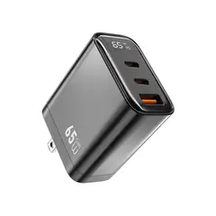 WIWU - Adaptador con Tecnología GaN 65W Pantalla Digital 3 Puertos Compatible con Multiples dispositivos
