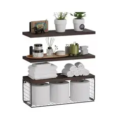 OEM - Juego De 3 Estantes Flotantes En Madera con cesta de almacenamiento