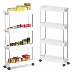 CHINA GLAZE - Carrito Organizador De Baño Y Cocina 4 Niveles Con Ruedas Color Blanco