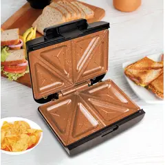 HOME ELEMENTS - Sanduchera Negro Platos 2 Puestos Cobre