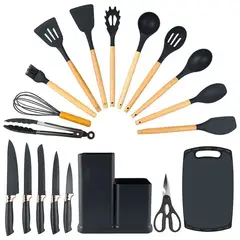 ONE PIXEL - Set Utensilios De Cocina X19 Piezas Negro En Silicona Antiadherentes