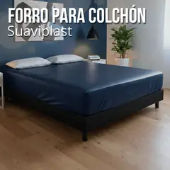 GENERICO - Protector en suaviplast para colchón cama doble color azul oscuro