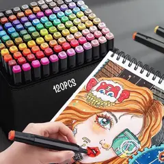 GENERICO - Marcadores Alcohol Doble Punta Fina Biselada Profesionales 120 Colores Vibrantes Alto Rendimiento