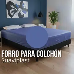 GENERICO - Forro protector para colchón en suaviplast para cama doble color azul claro