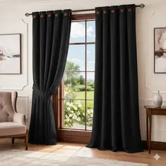 SALOMON - Cortina Jacquard de Poliéster Negra 2.8 m x 2 m – Decorativa