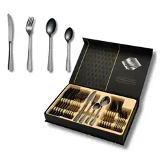 GENERICO - Set de Cubiertos 24 Piezas Acero Inoxidable Negro