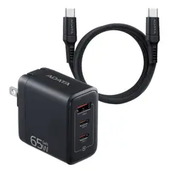 ADATA - Cargador De Pared Gan 65w 2 en 1 Con Cable USB-C de 2M, 100W