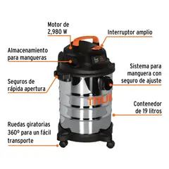 TRUPER - Aspiradora ASP-5X 19l Sólidos Y Líquidos Acero Inox Color Acero inoxidableNegro