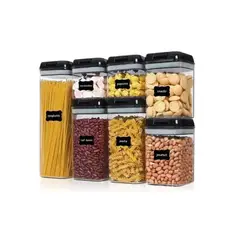 GENERICO - Recipiente Para Cocina X7 Herméticos Transparentes Tapa Color Negro