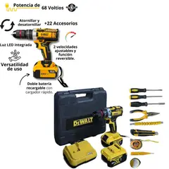 DEWALT - Taladro 68V Portatil Original Taladro 2 Baterias Y Base De Carga Taladro Profesional