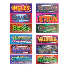GENERICO - Stickers Materias Escolares en Español para Marcar Cuadernos