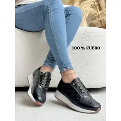 EVEGONZ - Zapatos Deportivos en Cuero Calzado de Mujer Negro Confort