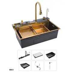 VIKINGO BARRILES - Lavaplatos multifuncional inteligente en acero inoxidable con cascada filtro y otros 9951