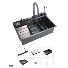 VIKINGO BARRILES - Lavaplatos multifuncional inteligente en acero inoxidable con cascada filtro y otros 9951