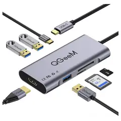 QGEEM - Adaptador USB-C 7 En 1 HDMI 4k USB 3.0 Lector Tarjetas Hub