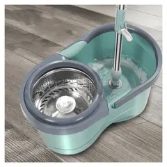 AMERICAN GENERICS - Trapeador Giratorio Automático + Cubo Trapeador 360 grados mango metálico + 2 MOPAS Gris