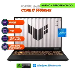 ASUS - PORTATIL GAMER TUF F16 / INTEL CORE i7-14650HX / RTX 5070 8GB / 64GB RAM / 1TB SSD / 16” WUXGA