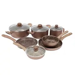 UNIVERSAL - Batería de Cocina Ámbar 11 Piezas de Aluminio Antiadherente con Tapa de Vidrio