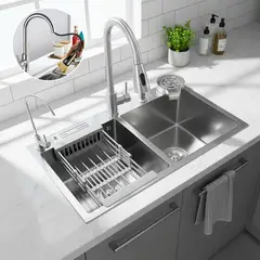 PAMO - Set Lavaplatos Doble Lujo En Acero Inoxidable 304 - 75x45 Cm