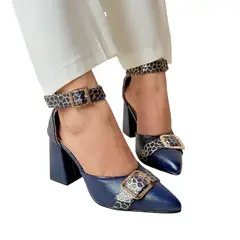 EVEGONZ - Tacon Cerrado de Mujer Calzado de Oficina Tancon Medio Negro Blanco Azul Verde