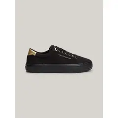 TOMMY HILFIGER - Tenis negro de lona con talón metalizado