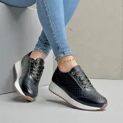 EVEGONZ - Tenis En Cuero Tenis Deportivo Negro Cómodo de Mujer