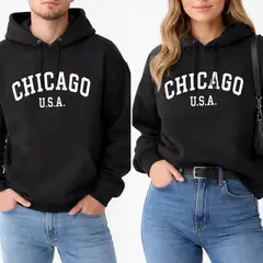 URBAN PLUS - Buzo tipo hoodie sudadera estampado negro chicago hombre y mujer