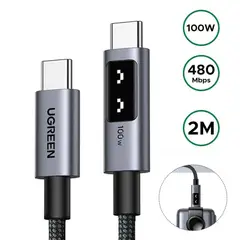 UGREEN - Cable USB-C 100W con Pantalla Led Inteligente 2M -Carga Súper Rápida para Laptop y Celular
