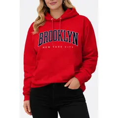 URBAN PLUS - Buzo tipo hoodie sudadera estampado rojo hombre y mujer