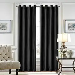 HOMMI - Cortina Blackout 100% Antiluz 2 Paños 280x220 cm Textura Lino Negro