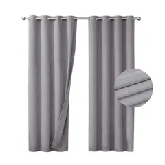 HOMMI - Cortina Blackout 100% Antiluz 2 Paños 280x220 cm Textura Lino Gris