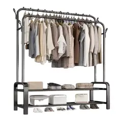 GENERICO - Perchero Doble Resistente con Estantes de Almacenamiento y Ruedas