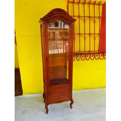 ITALIANA - Vitrina Pie Antigua Italy 1950 Cedro Tallado Flores Con Luz